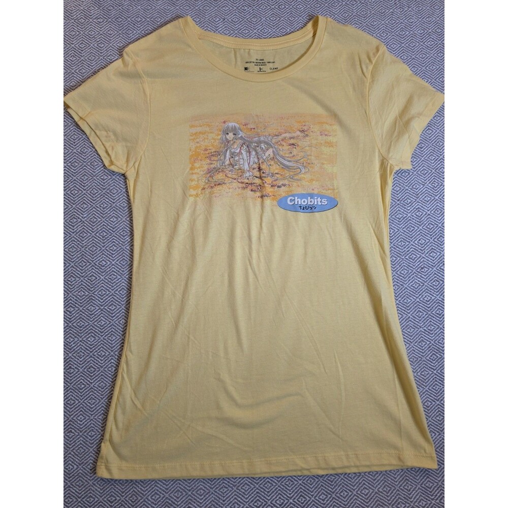 Vtg Chobits Anime Graphic T-Shirt Yellow Short Sleeve XL Kawaii Manga CLAMP